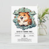 水彩ハムスター印刷可能誕生日 招待状 (スタンド正面)