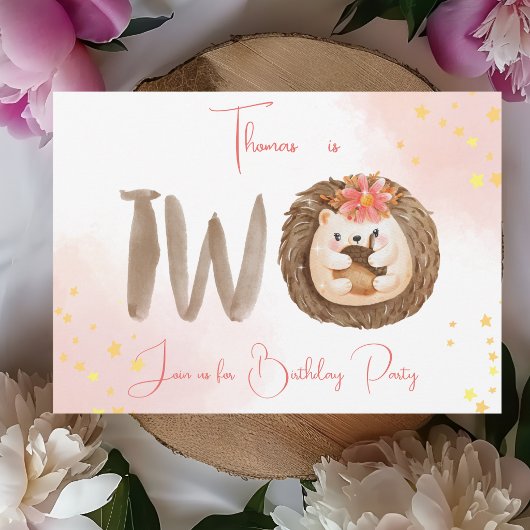 水彩ハリネズミの2歳の誕生日招待状 招待状