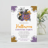 水彩ハロウィンのかぼちゃと猫のコスチュームパーティー 招待状 (スタンド正面)