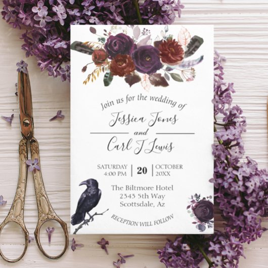 水彩ハロウィンエレガントフローラクロウプラムInv 招待状