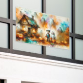 水彩ハロウィン不気味シーン 横断幕 (ビルの外側)