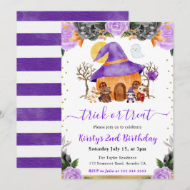 水彩ハロウィン動物の誕生日パーティー 招待状