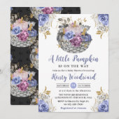 水彩ハロウィン花モチーフのパンプキン ベビーシャワー 招待状 (正面/裏面)