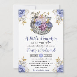 水彩ハロウィン花モチーフのパンプキン ベビーシャワー 招待状