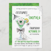 水彩ハロウィン衣装とカクテル 招待状 (正面/裏面)