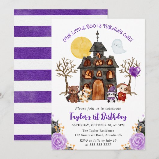 水彩ハロウィン　トリックオアトリート　1歳誕生日 招待状 (正面/裏面)