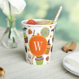 水彩ハロウィーンカップケーキとスイーツモノグラム 紙コップ