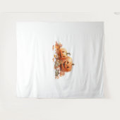 水彩ハロウィーンカボチャと紅葉O タペストリー (正面(横))