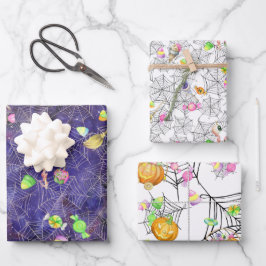 水彩ハロウィーントリートカボチャ彫り ラッピングペーパーシート