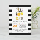 水彩ハロウィーンブラックアンドホワイト誕生日 招待状 (スタンド正面)