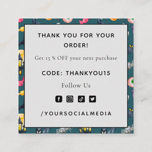 水彩ハロウィーンモンスターズお客様ありがとうございました スクエア名刺 (裏面)