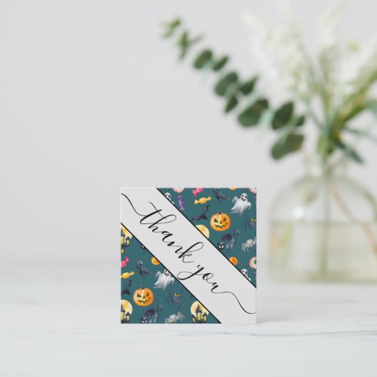 水彩ハロウィーンモンスターズお客様ありがとうございました スクエア名刺 (スタンド正面)