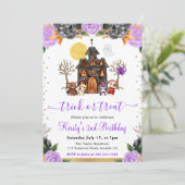 水彩ハロウィーン動物の誕生日パーティー 招待状 (スタンド正面)