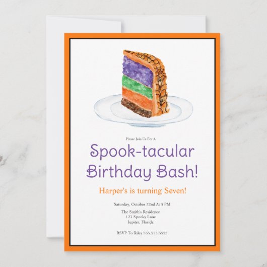 水彩ハロウィーン積層ケーキ誕生日 招待状 (正面)