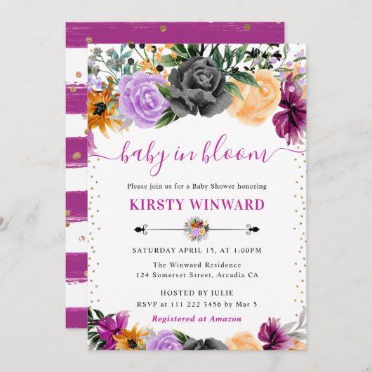 水彩ハロウィーン花赤ちゃんシャワー 招待状 (正面/裏面)