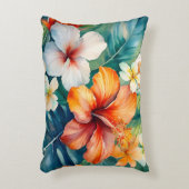 水彩ハワイアンガーデントロピカルハイビスカス アクセントクッション (正面(垂直))
