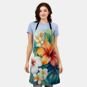 水彩ハワイアンガーデントロピカルハイビスカス エプロン (着用した状態)