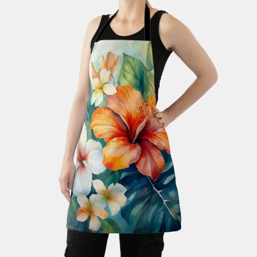 水彩ハワイアンガーデントロピカルハイビスカス エプロン (インサイチュ)