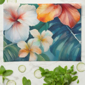 水彩ハワイアンガーデントロピカルハイビスカス キッチンタオル (折り畳み)