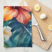 水彩ハワイアンガーデントロピカルハイビスカス キッチンタオル (四つ折り)