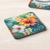 水彩ハワイアンガーデントロピカルハイビスカス コースター (左側)