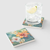 水彩ハワイアンガーデントロピカルハイビスカス ストーンコースター (横)