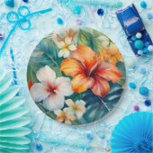 水彩ハワイアンガーデントロピカルハイビスカス ペーパープレート (パーティー)