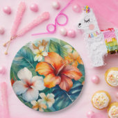 水彩ハワイアンガーデントロピカルハイビスカス ペーパープレート (パーティー)