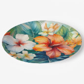 水彩ハワイアンガーデントロピカルハイビスカス ペーパープレート (アングル)
