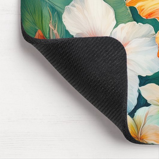 水彩ハワイアンガーデントロピカルハイビスカス マウスパッド (コーナー)