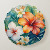 水彩ハワイアンガーデントロピカルハイビスカス ラウンドクッション (裏面)