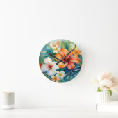 水彩ハワイアンガーデントロピカルハイビスカス ラウンド壁時計 (ホーム)