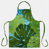 水彩ハワイアンモンステラリーフトロピカルグリーン エプロン (正面)