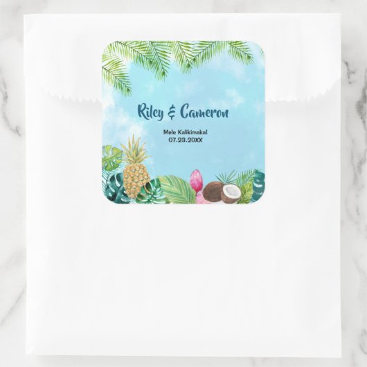 水彩ハワイアンルアウ（ハワイ式宴会）パーティーありがとう スクエアシール (バッグ)