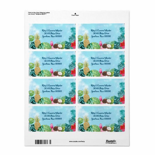 水彩ハワイアンルアウ(ハワイ式宴会) ラベル (フルシート)