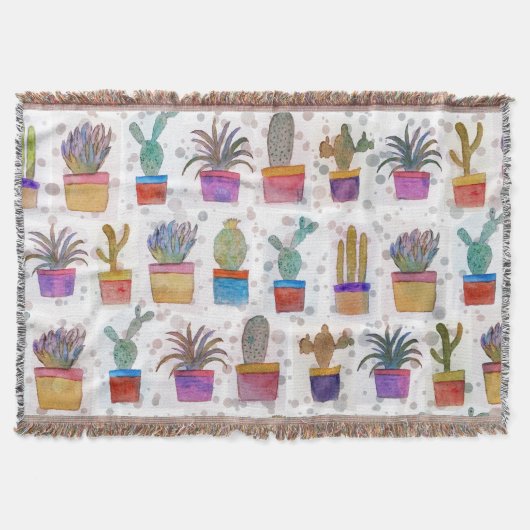 水彩ハンドサボ絵を描スパターン スローブランケット (正面)