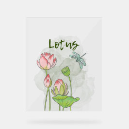 水彩ハンドピンク絵を描スロータス咲き アクリルサイン