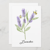 水彩ハンドラベ絵を描ンダーの花とミツバチ 招待状 (正面/裏面)