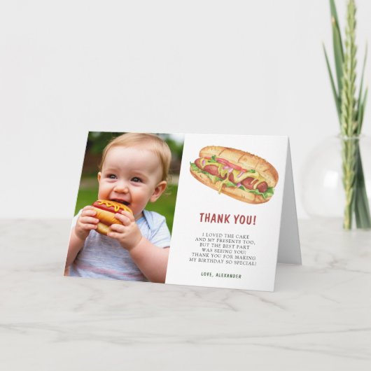 水彩ハンバーガー ファーストバースデーパーティー サンキューカード (正面)