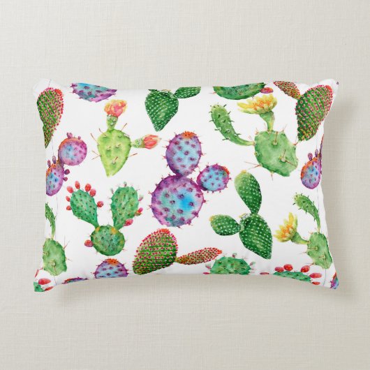 水彩ハン絵を描ド熱帯サボテン。シームレス アクセントクッション (正面)