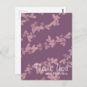 水彩ハートが浮かぶピンク・モーブの感謝 ポストカード (正面/裏面)