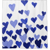 水彩ハートが青く染まる シャワーカーテン (正面)