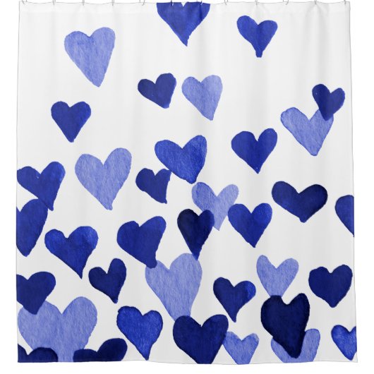 水彩ハートが青く染まる シャワーカーテン (正面)