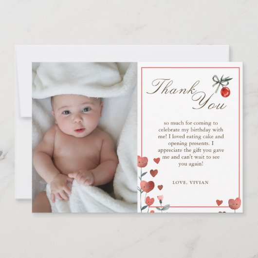 水彩ハートとさくらんぼオントップサンキューカード サンキューカード (正面)