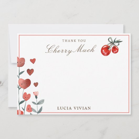 水彩ハートとさくらんぼオントップサンキューカード サンキューカード (正面)