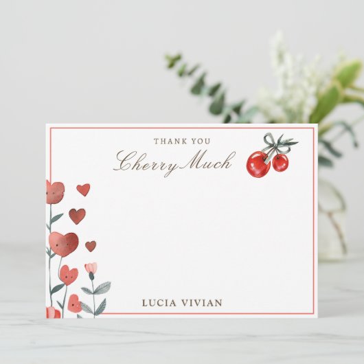 水彩ハートとさくらんぼオントップサンキューカード サンキューカード (スタンド正面)