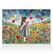 水彩ハートと小さな女の子グリーティングカード (内部横(上))