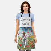 水彩ハートと小さな女の子 エプロン (着用した状態)