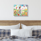 水彩ハートと小さな女の子 キャンバスプリント (インサイチュ (寝室))