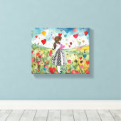 水彩ハートと小さな女の子 キャンバスプリント (インサイチュ (ウッドフロア))